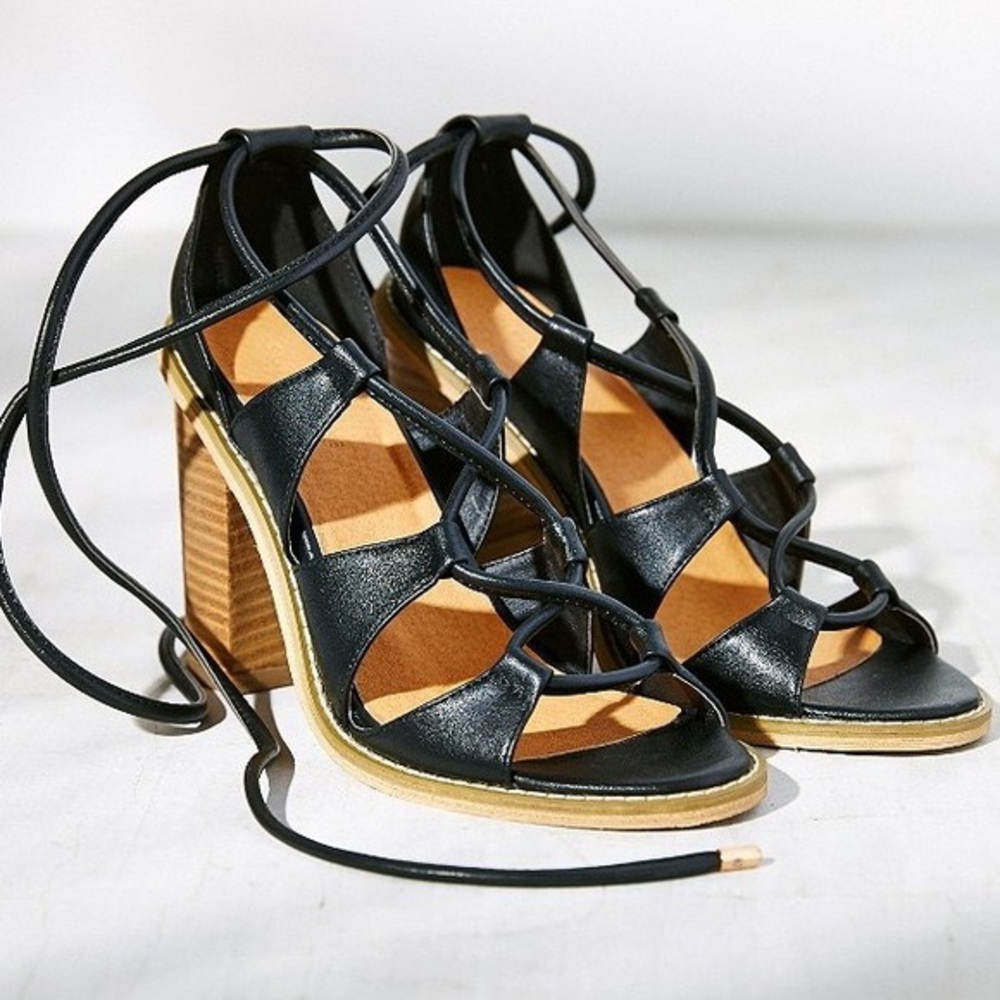 Silence + Noise Black Vegan Leather Strappy Heels